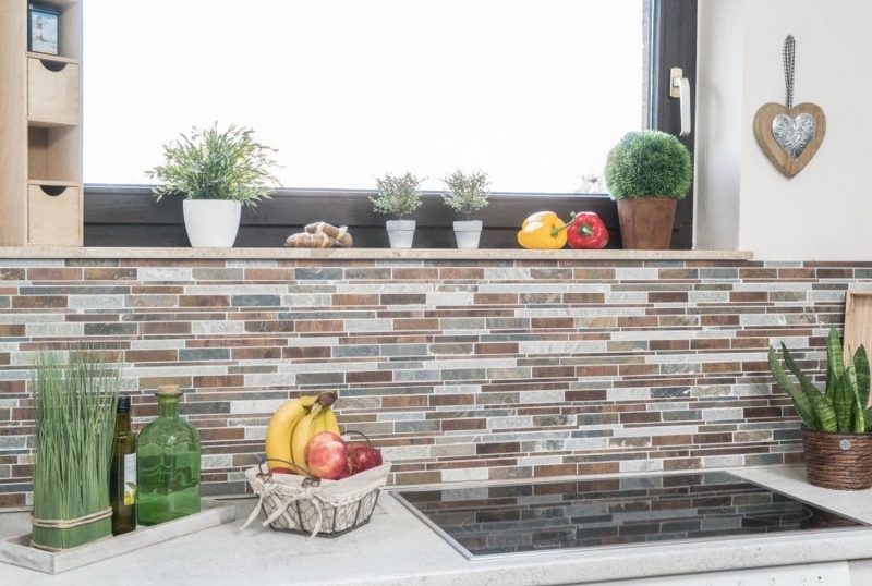 Mosaïque Carreau en pierre naturelle Cuivre gris rouille composé de bâtonnets Carrelage mural Carreaux de cuisine - MOS47-XSK565