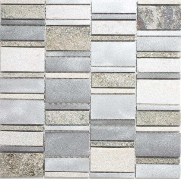 Échantillon manuel de mosaïque Carreau de quartzite Pierre naturelle Aluminium argenté gris beige clair Rectangle MOS49-505_m