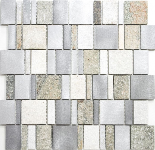 Échantillon manuel de mosaïque Carreau de quartzite Pierre naturelle Aluminium argenté gris beige clair Rectangle MOS49-515_m