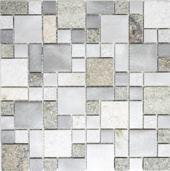 Mosaïque Carreau Quartzite Pierre naturelle Aluminium argent gris beige clair Combinaison MOS49-525