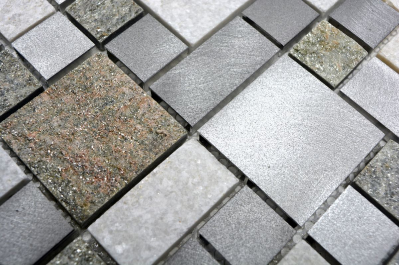 Mosaïque Carreau Quartzite Pierre naturelle Aluminium argent gris beige clair Combinaison MOS49-525