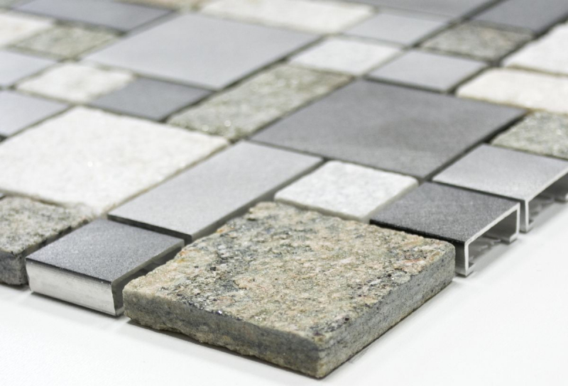 Mosaïque Carreau Quartzite Pierre naturelle Aluminium argent gris beige clair Combinaison MOS49-525