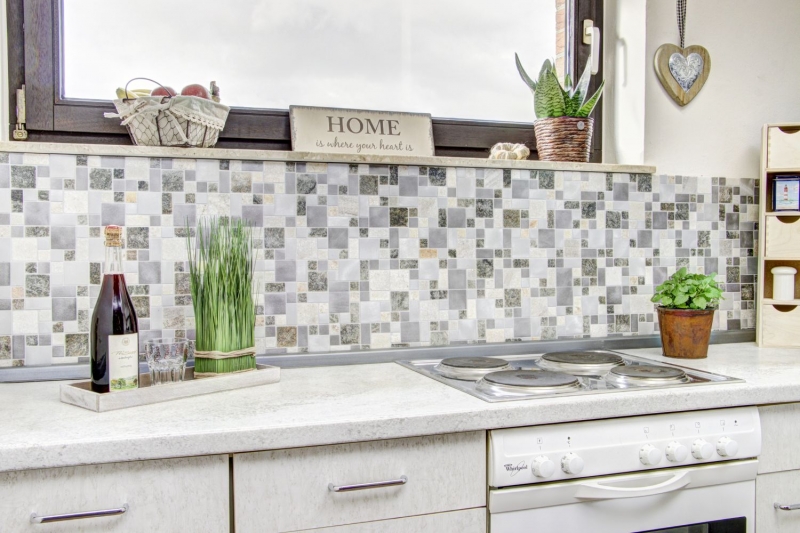 Mosaïque Carreau Quartzite Pierre naturelle Aluminium argent gris beige clair Combinaison MOS49-525