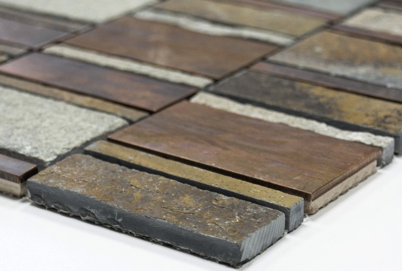 Mosaïque de cuivre Carreau gris rouille Rectangle Pierre naturelle Dos de cuisine MOS47-575