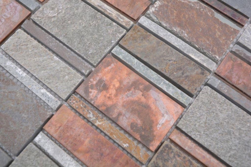 Mosaïque de cuivre Carreau gris rouille Rectangle Pierre naturelle Dos de cuisine MOS47-575