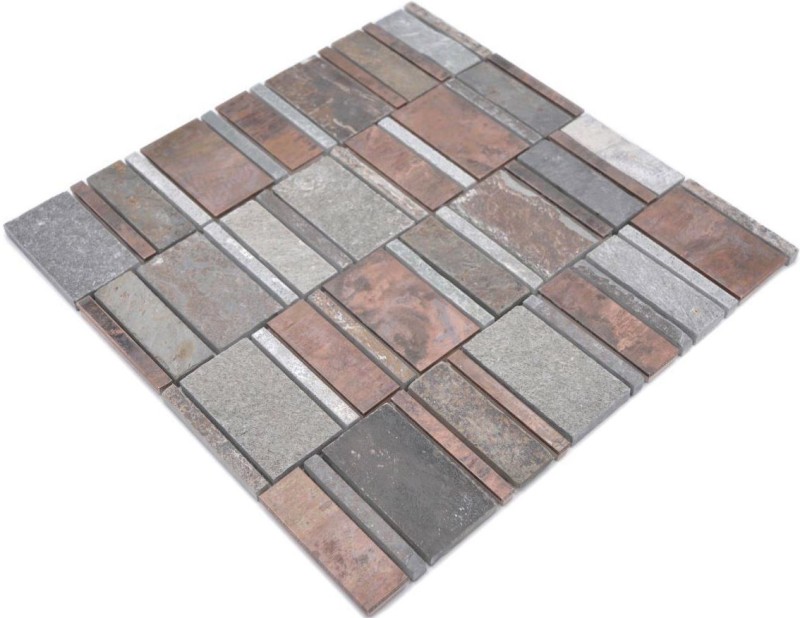Mosaïque de cuivre Carreau gris rouille Rectangle Pierre naturelle Dos de cuisine MOS47-575