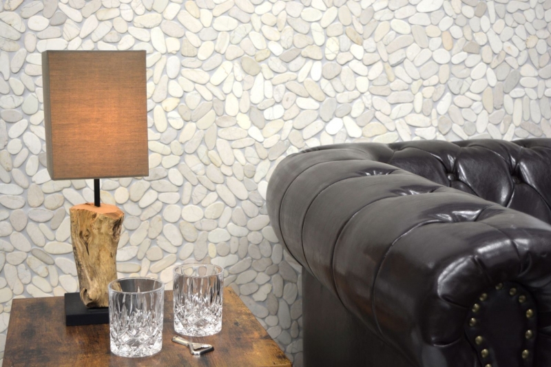 Galets de rivière Galets de pierre coupés crème beige clair Carrelage Receveur de douche Mur Cuisine Salle de bains - MOS30-IN14