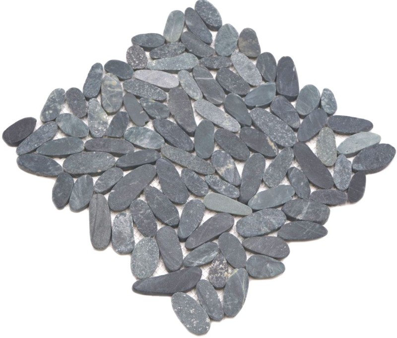 Galets de rivière Galets de pierre coupés noir gris foncé anthracite Bac à douche Carrelage cuisine - MOS30-IN24