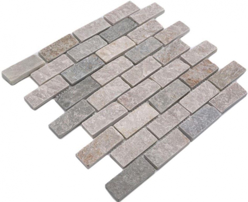 Quartzite Pierre naturelle Mosaïque Brick beige gris mur sol douche dosseret cuisine carrelage - MOS36-0208