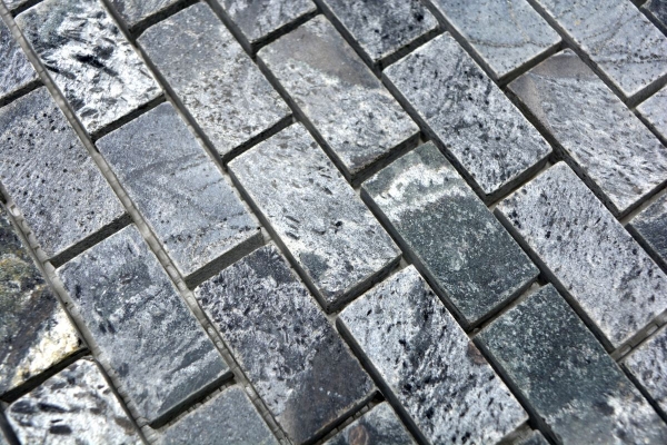 Motif main Carreau de mosaïque Quartzite Pierre naturelle Brick gris argenté poli MOS28-0202_C_m
