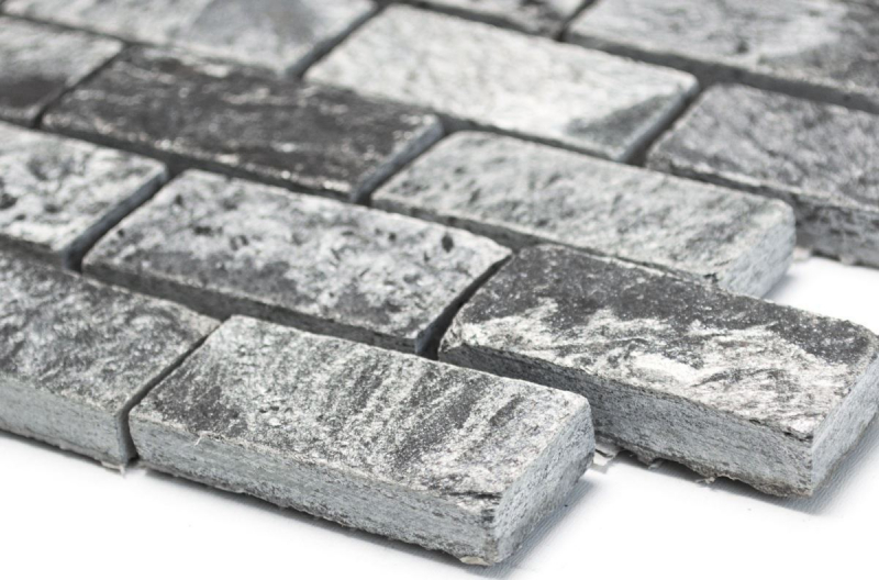 Mosaïque Carreau Quartzite Pierre naturelle Brick gris argenté poli MOS28-0202_C_f