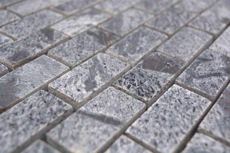 Quartzite Mosaïque Brick gris argenté anthracite poli mur sol douche carrelage salle de bain - MOS28-0202_C