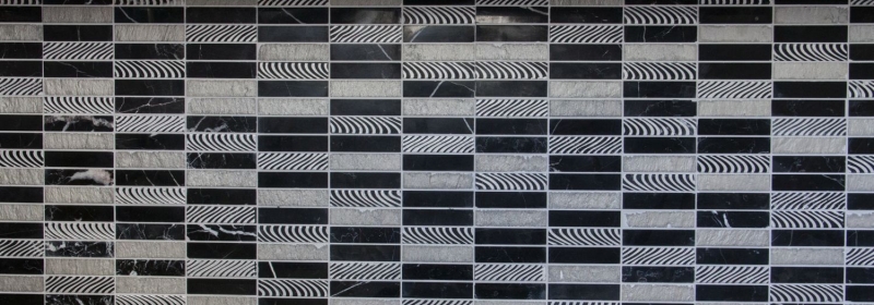 Marbre Mosaïque Carreau de pierre naturelle Rectangle Carving argenté noir - MOS40-STN89