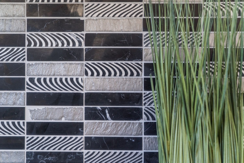 Marbre Mosaïque Carreau de pierre naturelle Rectangle Carving argenté noir - MOS40-STN89