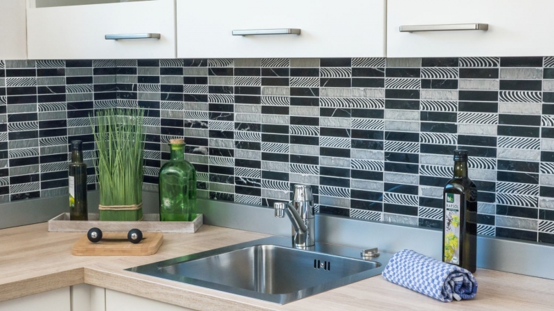 Marbre Mosaïque Carreau de pierre naturelle Rectangle Carving argenté noir - MOS40-STN89