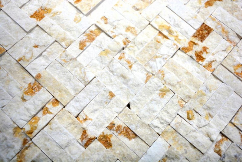 Mosaïque Carreau de marbre Pierre naturelle Parquet Splitface sunny beige 3 D MOS42-x3d63_f