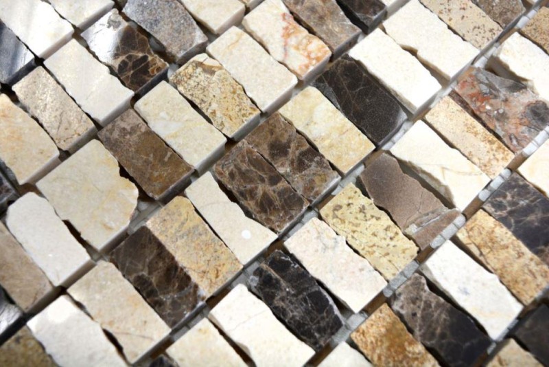 Marbre Mosaïque Carreau en pierre naturelle Bâtons beige crème marron foncé Carrelage cuisine - MOSSopo-M10-VH21