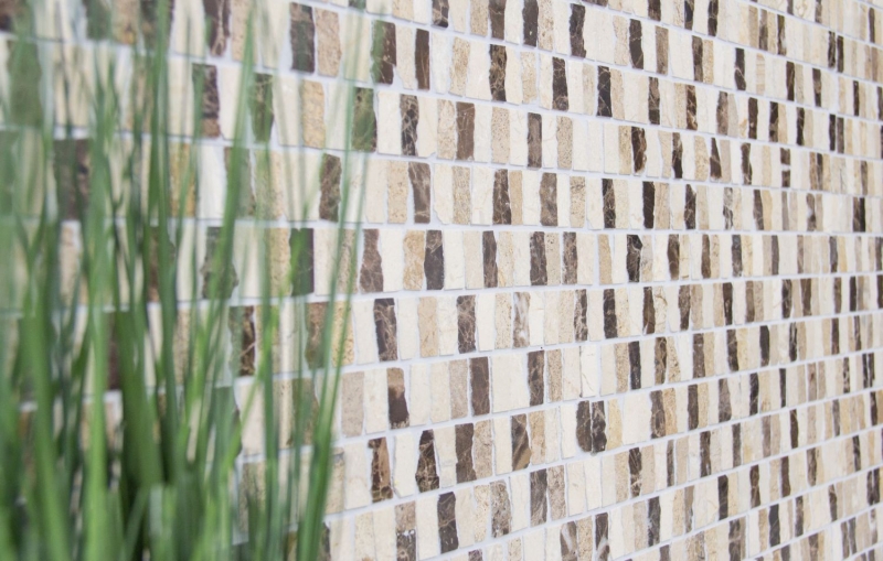 Marbre Mosaïque Carreau en pierre naturelle Bâtons beige crème marron foncé Carrelage cuisine - MOSSopo-M10-VH21