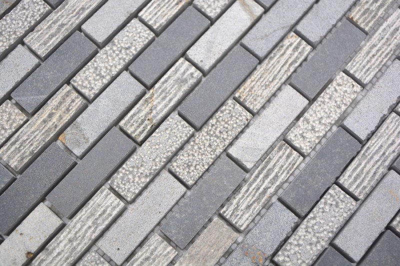 Mosaïque Marbre Pierre naturelle gris gris ciment anthracite Brick aspect brique Carving Carrelage cuisine - MOS40-B49