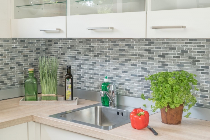 Mosaïque Marbre Pierre naturelle gris gris ciment anthracite Brick aspect brique Carving Carrelage cuisine - MOS40-B49