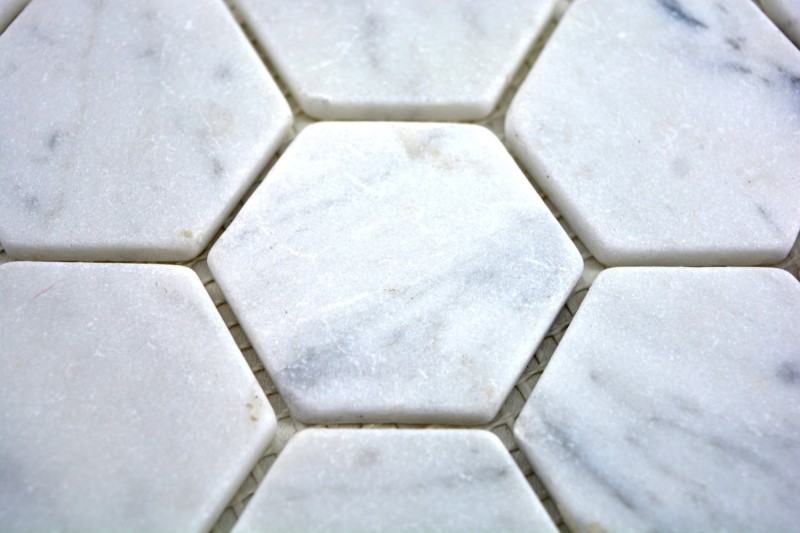 Échantillon manuel Carreau de mosaïque Marbre Pierre naturelle Hexagone Marbre blanc aspect Carrare MOS44-0103_m