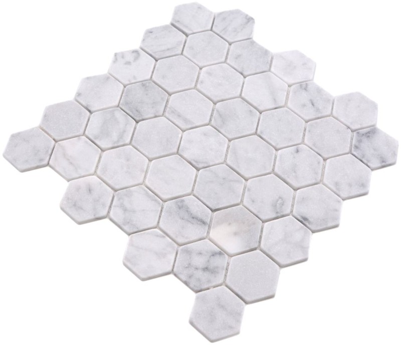 Marbre Mosaïque Carreau en pierre naturelle Hexagon blanc anthracite Carrara Carreau mural - MOS44-0103