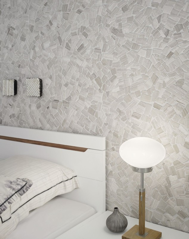 Mosaïque brisée Marbre Pierre naturelle Polygonal Gris rayures gris clair argenté Carrelage mural Cuisine - MOS44-0202