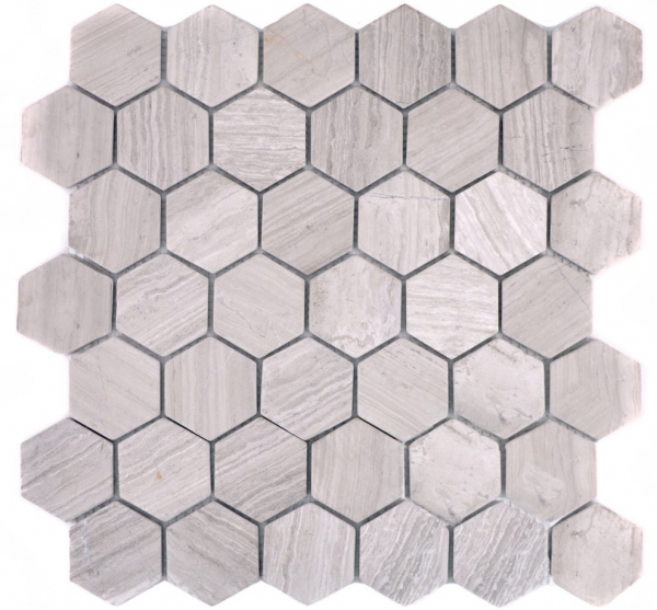 Motif main Carreau de mosaïque Marbre Pierre naturelle Hexagone Marbre gris rayé MOS44-1205_m