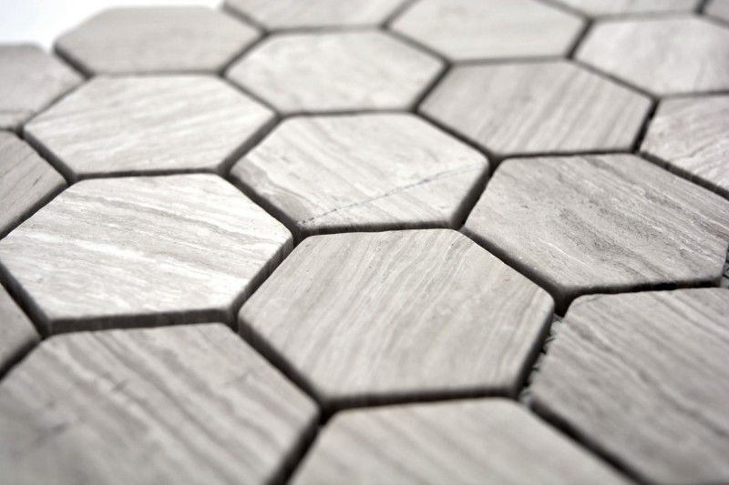 Marbre Mosaïque Carreau pierre naturelle Hexagone gris clair crème bandes douche mur sol carrelage - MOS44-1205