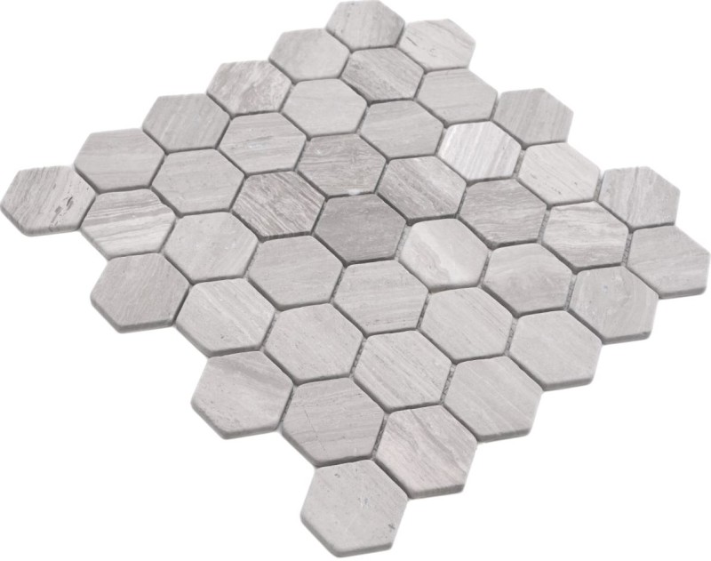 Marbre Mosaïque Carreau pierre naturelle Hexagone gris clair crème bandes douche mur sol carrelage - MOS44-1205