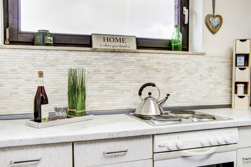 Mosaïque Marbre Pierre naturelle composite Bâtons blanc crème Brick Carrelage anti-éclaboussures Carrelage cuisine - MOS40-0102