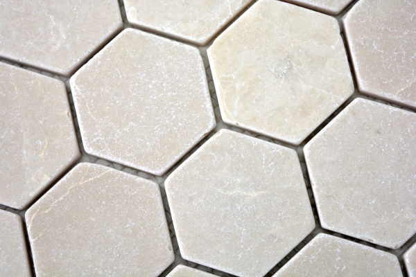 Motif main Carreau de mosaïque Marbre Pierre naturelle beige Hexagone Marbre Botticino Anticato MOS42-1212_m