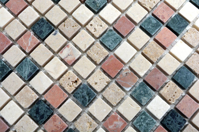 Motif main Carreau de mosaïque Marbre Pierre naturelle crème beige rouge vert Random MOS38-1204_m