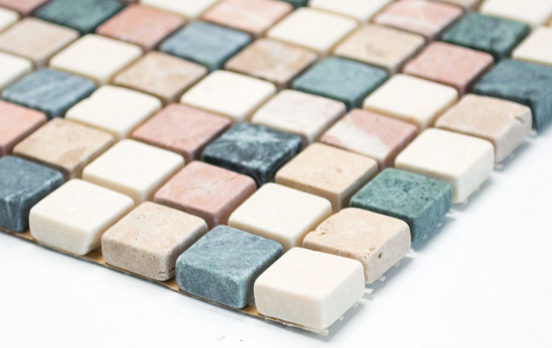 Motif main Carreau de mosaïque Marbre Pierre naturelle crème beige rouge vert Random MOS38-1204_m