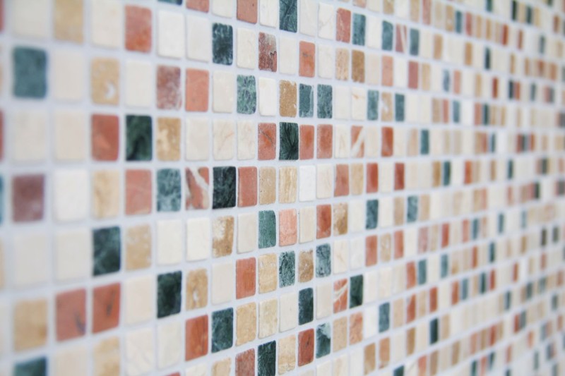 Marbre Mosaïque Pierre Naturelle Crème Beige Rouge Vert Random mini Carré Carrelage Salle de Bains - MOS38-1204
