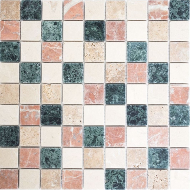 Marbre Mosaïque Carreau pierre naturelle crème beige rouge vert Random mur de douche - MOS42-1204