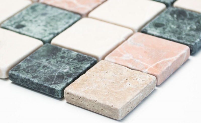 Marbre Mosaïque Carreau pierre naturelle crème beige rouge vert Random mur de douche - MOS42-1204