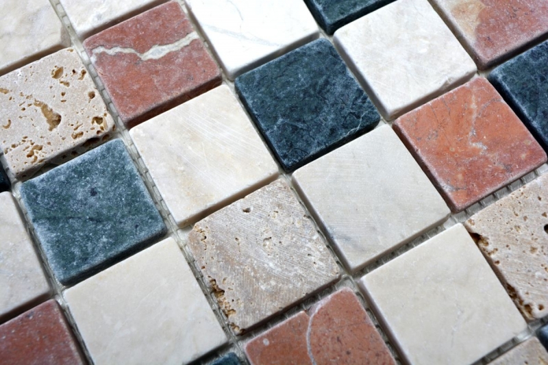 Marbre Mosaïque Carreau pierre naturelle crème beige rouge vert Random mur de douche - MOS42-1204