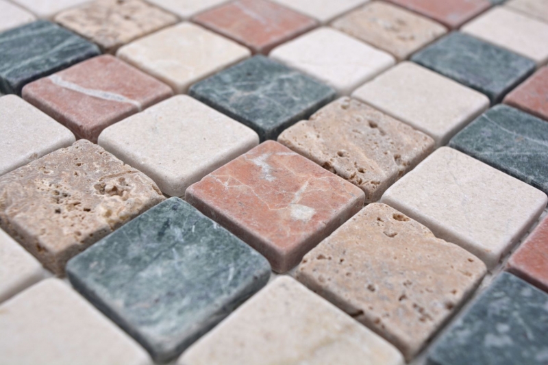 Marbre Mosaïque Carreau pierre naturelle crème beige rouge vert Random mur de douche - MOS42-1204