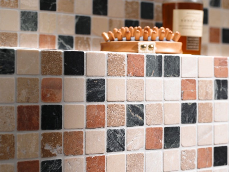 Marbre Mosaïque Carreau pierre naturelle crème beige rouge vert Random mur de douche - MOS42-1204