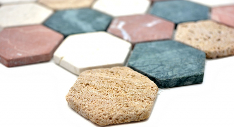 Marbre Mosaïque Pierre naturelle crème beige rouge vert Hexagon Random Carreau mural - MOS42-1213