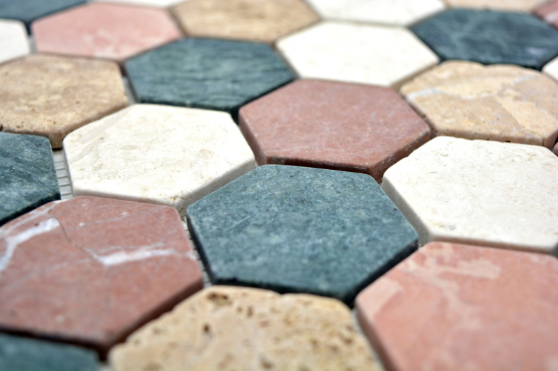 Marbre Mosaïque Pierre naturelle crème beige rouge vert Hexagon Random Carreau mural - MOS42-1213