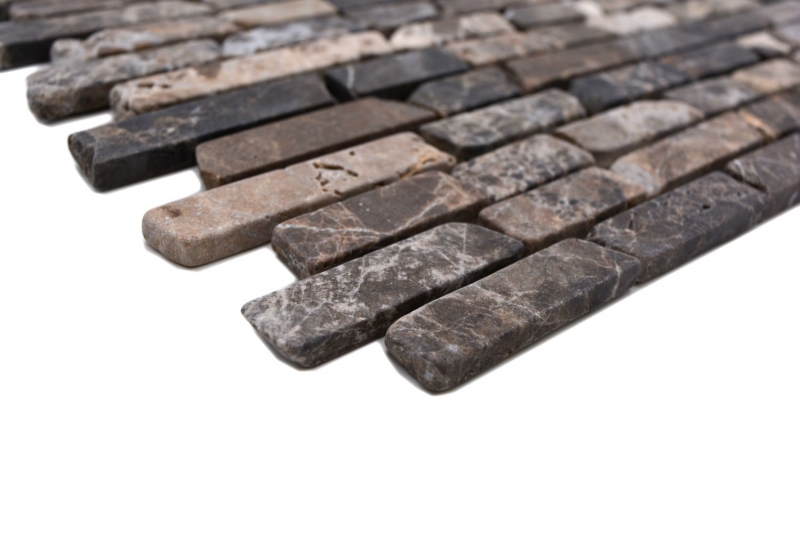 Mosaïque marbre pierre naturelle Brick composite baguettes Impala brun foncé flammé revêtement mural cuisine salle de bain - MOS40-1304