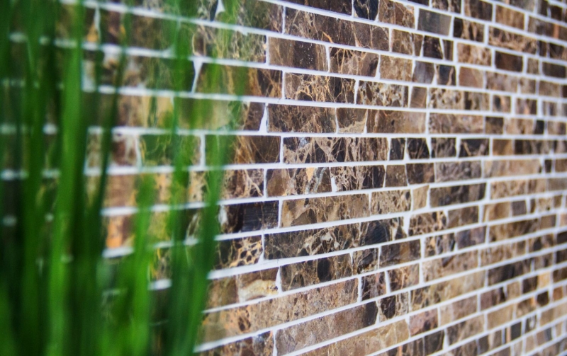 Mosaïque marbre pierre naturelle Brick composite baguettes Impala brun foncé flammé revêtement mural cuisine salle de bain - MOS40-1304