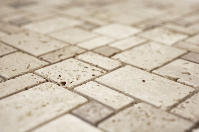 Travertin Carreaux mosaïque terrasse mur sol pierre naturelle beige marron carrelage cuisine salle de bain - MOS43-1212-15