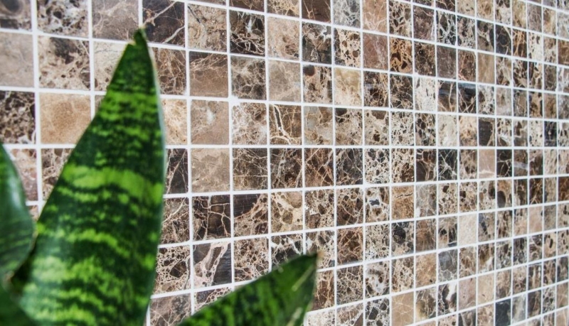 Marbre Mosaïque Carreau pierre naturelle brun foncé mix poli brillant Carrelage cuisine - MOS42-1306