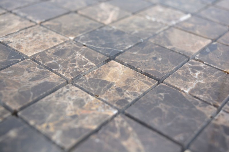 Marbre Mosaïque Carreau pierre naturelle brun foncé mix poli brillant Carrelage cuisine - MOS42-1306