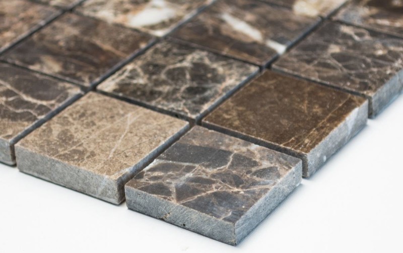 Marbre Mosaïque Carreau pierre naturelle brun foncé mix poli brillant Carrelage cuisine - MOS42-1306