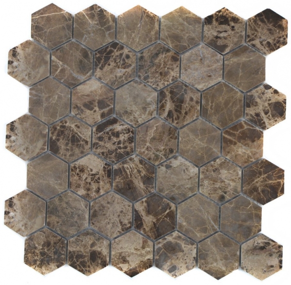 Motif main Carreau de mosaïque Marbre Pierre naturelle Hexagon Impala brun poli MOS42-1311_m