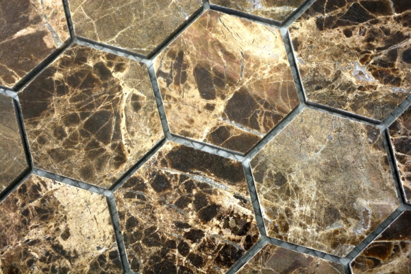 Motif main Carreau de mosaïque Marbre Pierre naturelle Hexagon Impala brun poli MOS42-1311_m